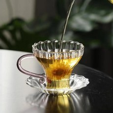 아메리칸로드 오복 꽃잎 유리 찻잔 + 받침대 세트 RK2323, 투명, 1세트 주방용품/주전자/커피/티용품 반품 최저가 14,680원