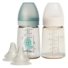 마더케이 베이직 PPSU 뱀뱀 젖병 + 무꼭지 + 젖꼭지 1단계 2p 세트, 민트, 크림, 180ml, 1세트 출산/유아동/수유용품 반품 최저가 29,970원