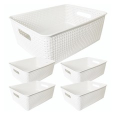 코드86 국내 제조 라탄 패턴 사각 수납 플라스틱 펜트리 바구니, 화이트, 5개 생활용품/바구니/칸막이 반품 최저가 13,550원