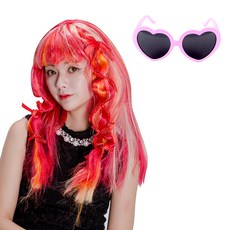 파티용 프리티걸 가발 + 하트 안경 세트, 핑크 문구/오피스/파티/이벤트 반품 최저가 9,490원