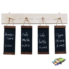JSCOMPANY 벽걸이 메뉴 원목도색 칠판 4p + 10색 분필 세트, 소나무 원목 문구/오피스/보드/칠판/광고 반품 최저가 12,270원