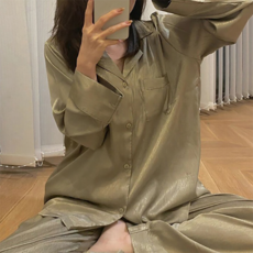 피어니스트 여성용 아이스 실크스타일 카라 긴팔 잠옷 세트 패션의류/잡화/속옷/잠옷 반품 최저가 14,110원