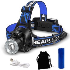 엘마운틴 LED 헤드랜턴 T6 + 배터리 + 파우치 + 충전케이블 세트, 1세트 스포츠_레저/등산/아웃도어 반품 최저가 17,170원