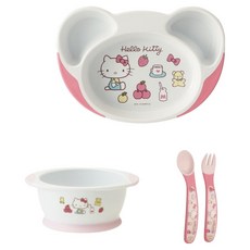 스케이터 유아용 떠먹기 쉬운 식판 + 밥공기 + 스푼 + 포크 세트, 산리오 헬로키티 분홍색, 1세트 출산/유아동/이유용품/유아식기 반품 최저가 25,320원