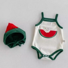 스타도어 유아용 수박 포인트 민소매 바디수트 + 모자 세트 출산/유아동/출산준비물/선물 반품 최저가 19,800원