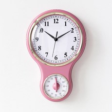 MJK 빈티지 주방타이머 무소음 벽시계, 핑크 홈인테리어/싱글하우스 반품 최저가 16,210원