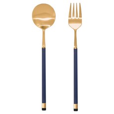보겐 투톤 커트러리 1인 디저트 스푼 포크 세트, 헤드(골드), 손잡이(블루), 1세트, 디저트스푼 + 샐러드포크 주방용품/수저/커트러리 반품 최저가 12,920원