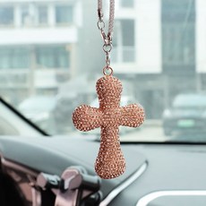 오토크루 차량용 크리스탈 큐빅 룸미러 십자가 펜던트, 샴페인골드, 1개 자동차용품/인테리어 반품 최저가 7,260원