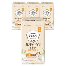 좋은느낌 유기농 100% 순면커버 팬티라이너, 4개, 36개입, 롱 생활용품/생리대/성인용기저귀 반품 최저가 11,560원