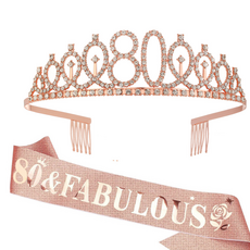 메리벨르 나이별 큐빅 파티 왕관 + 스트랩 팔순 잔치 파티용품 세트, 핑크골드, 1세트 문구/오피스/파티/이벤트 반품 최저가 9,900원