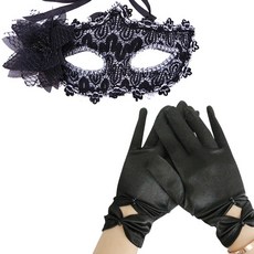 파티공구 베네치아 플라워 반가면 + 리본 공단 장갑 양손착용 세트 FREE, 블랙, 1세트 문구/오피스/파티/이벤트 반품 최저가 6,640원