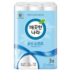 깨끗한나라 3겹 순수 소프트 화장지, 27m, 30롤, 1개 생활용품/화장지/물티슈 반품 최저가 13,410원