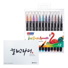 스카이글로리 수용성 컬러 브러쉬펜 12색 + 동아 캘리그라피 패드 60p, 1세트 문구/오피스/미술/화방용품 반품 최저가 11,220원