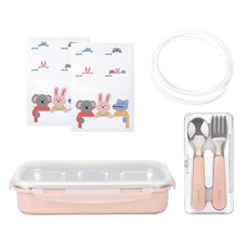 데일리라이크 봉봉 스텐 식판 세트, 복숭아, 식판 + 스푼 + 포크 +  리필 고무패킹 + 스티커, 1세트 출산/유아동/이유용품/유아식기 반품 최저가 23,810원