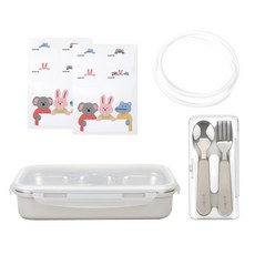 데일리라이크 봉봉 스텐 식판 세트, 오트, 식판 + 스푼포크 + 리필 고무패킹 + 스티커, 1세트 출산/유아동/이유용품/유아식기 반품 최저가 24,140원