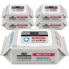 리꼬 손 살균 소독 티슈 캡형, 50매, 5개 생활용품/화장지/물티슈 반품 최저가 13,200원