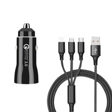 엔디엠 퀄컴 퀵차지 듀얼 2포트 고속 충전기 슬림형 + 3WAY 충전케이블, WMY-059, 충전기(블랙), 케이블(랜덤발송) 자동차용품/차량용 전자기기 반품 최저가 7,640원