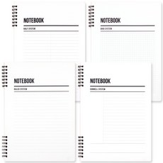 뭉구 더블 스프링 PP 노트 4종 세트, 노트, 룰드, 코넬, 그리드, 하프, 4개 문구/오피스/노트/메모지 반품 최저가 8,410원