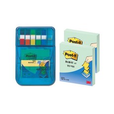 포스트잇 팝업 디스펜서 KR-2001 + 메모지 리필 KR330 2p + 플래그, 혼합색상(디스펜서), 애플민트(메모지), 1세트 문구/오피스/학용품/수업준비 반품 최저가 11,200원