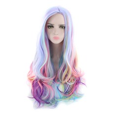 미니띠네 화려한 파티 코스프레 레인보우 긴 웨이브 가발, 혼합 색상 문구/오피스/파티/이벤트 반품 최저가 34,820원