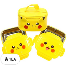 릴팡 아동용 포켓몬스터 이중락 스텐 분리형 피카츄 페이스 2단 가방도시락, 혼합색상, 1세트 주방용품/유아동물병/도시락 반품 최저가 17,980원