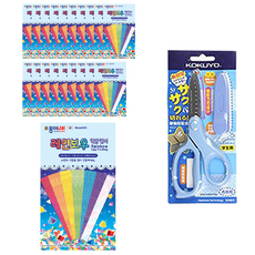 종이나라 1500 레인보우학알 접기 20p + 고쿠요 SAXA 플라이 캡 가위 블루, 1세트, 7색 문구/오피스/미술/화방용품 반품 최저가 7,190원