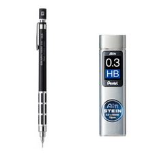펜텔 그래프 샤프 1000 CS PG1003CS-A + 아인슈타인 샤프심 HB 세트, 0.3mm, 1세트 문구/오피스/학용품/수업준비 반품 최저가 12,500원