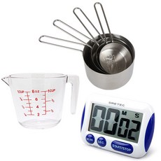 드레텍 디지털 타이머 T-291BL + 쿡차미 스텐 계량컵 4P + 투명 계량컵 250ml 세트, 1세트 주방용품/주방잡화 반품 최저가 8,370원