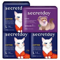 시크릿데이 생리대 코튼 대형 14p x 3팩 + 러브 슈퍼롱 오버나이트 8p, 1세트 생활용품/일반생리대 반품 최저가 12,120원
