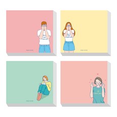 콤마비 메모왕 일러스트 메모지 4종 세트, 손하트, 고양이 소녀, 얼굴가린 소녀, 얼굴가린 소년, 1세트 문구/오피스/노트/메모지 반품 최저가 5,880원