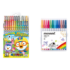 지구화학 뽀로로 샤프식 색연필 24색 + 모나미 슈퍼사인펜 12색 세트, 1세트 문구/오피스/학용품/수업준비 반품 최저가 7,570원