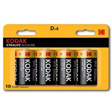 코닥 알카라인 D형 건전지 카드형, 4개입, 1개 홈인테리어/건전지/멀티탭 반품 최저가 4,990원