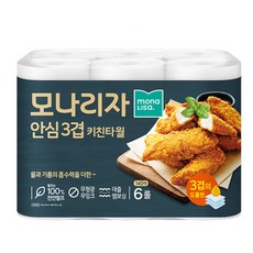 모나리자 안심3겹 천연펄프 키친타올, 6개, 140매 주방용품/일회용품/종이컵 반품 최저가 5,540원