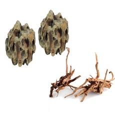 그로비타 인조 황호석 장식소품 SY208D 2p + 자연 가지유목 2p 랜덤발송 세트, 1세트 반려동물용품/관상어 용품 반품 최저가 14,400원