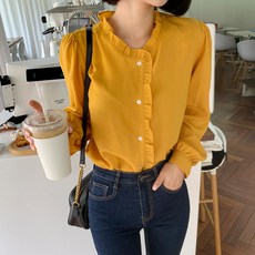 빼빼 여성용 프릴셔링 긴팔 블라우스 패션의류/잡화/여성패션 반품 최저가 11,220원