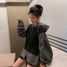 포플러앤씨 보테 체크 레이어드 후드티 패션의류/잡화/여성패션 반품 최저가 17,430원