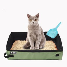 리젠스 고양이 휴대용 방수 접이식 모래 화장실 + 모래삽 세트, 그린(화장실), 랜덤발송(삽), 1개 반려동물용품/고양이 용품 반품 최저가 11,840원