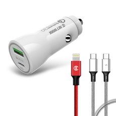 디씨네트워크 차량용 고속 충전기 USB PD 시거잭 삼성 갤럭시 애플 아이폰 호환 화이트 + PD c to c 충전케이블 실버 + 8핀 충전케이블 색상랜덤, 화이트(시거잭), 그레이(c to c 케이블), 랜덤색상(8핀케이블), ITS-PDCC01 가전디지털/차량용 디지털 반품 최저가 5,680원