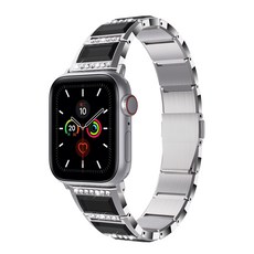 애플워치 42 / 44 mm 전용 보석 메탈 밴드, 실버 + 검정 가전디지털/스마트워치/밴드 반품 최저가 1,450원