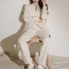 페이퍼먼츠 더블카라 자켓 와이드 롱 팬츠 정장세트 01561 패션의류/잡화/여성패션 반품 최저가 45,100원