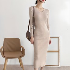 뜨개진 여성용 쫀쫀 뒷트임 브이 골지 쉐일리 롱 원피스 패션의류/잡화/여성패션 반품 최저가 8,620원