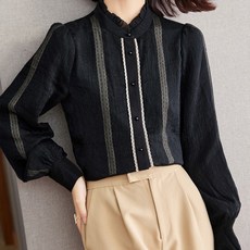 페이퍼먼츠 고품격 프릴넥 레이스 퍼프소매 오피스 블라우스 02553 패션의류/잡화/여성패션 반품 최저가 6,930원