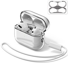 누아트 변색방지 랜야드루프 크리스탈 TPU 젤리 케이스 + 메탈 철가루 방지스티커 세트, 투명(케이스), 랜덤발송(스티커), 에어팟 프로 2, 1개 가전디지털/음향기기 반품 최저가 7,900원