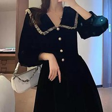 엘쏘 셔링 카라 햅번 레트로 롱 원피스 패션의류/잡화/여성패션 반품 최저가 13,910원