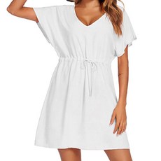 박스힐 여성용 경쾌한 V넥 비키니 커버업 비치 원피스, 화이트 패션의류/잡화/여성패션 반품 최저가 8,690원