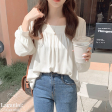 라가니니 블라우스 스퀘어넥 여성블라우스 셔링 봄 여름 블라우스 화이트 흰색 리본 타이 반팔 프릴 쉬폰 시스루 셔츠 실크 여자 패션의류/잡화/여성패션 반품 최저가 16,140원