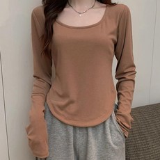 구디프 여성용 여리핏 슬림 딥유넥 라운드 슬릿 기본 긴팔티 패션의류/잡화/여성패션 반품 최저가 5,690원