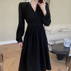 엘쏘 V넥 레트로 긴팔 원피스 패션의류/잡화/여성패션 반품 최저가 7,050원