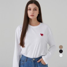 ELLE PARIS 여성용 하트 자수 릴렉스핏 긴팔 티셔츠 패션의류/잡화/여성패션 반품 최저가 7,120원
