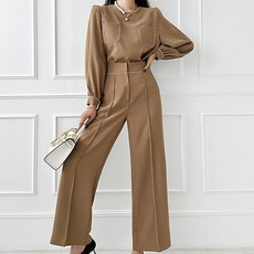 비비에모 라운드넥 블라우스 와이드 팬츠 투피스 세트 05163 패션의류/잡화/남성패션 반품 최저가 42,000원